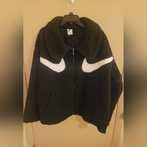 Nike Sportswear Womens Black And White Sherpa Swoosh Coat 2x NWOT
